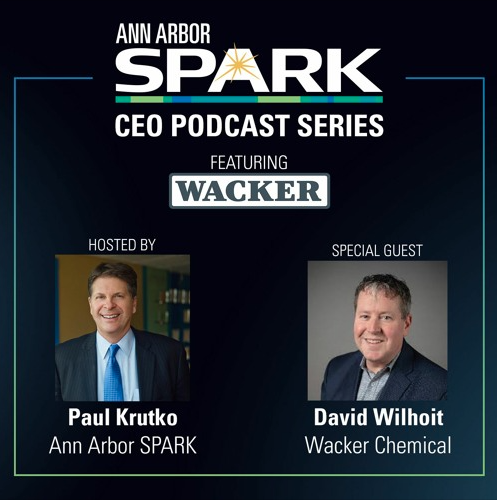 Ann Arbor SPARK CEO Podcast featuring Wacker square banner