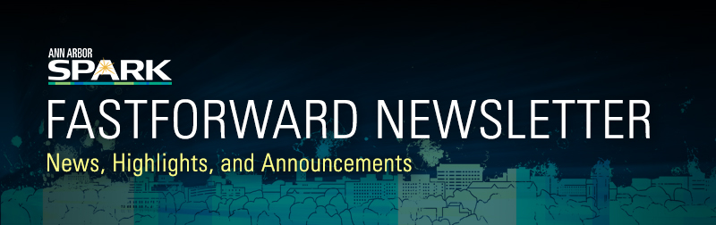 FastForward Newsletter banner with city graphic background