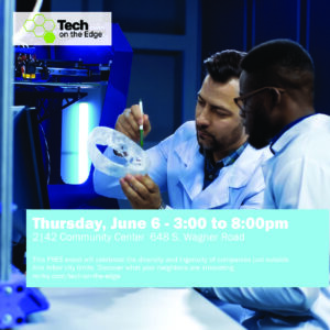 Tech on the Edge event banner-Two workers working together