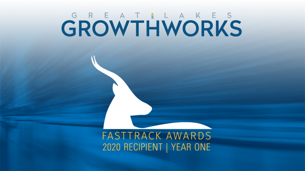 Growth Works banner-blue with white silhouette of gazelle