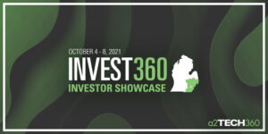 Invest360 Investor Showcase banner-green and black abstract graphic background