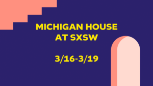 MichiganHouse2021 Dates-purple background with salmon colored abstract graphics