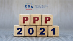 PPP 2021 written on wooden cubes on a gray background. Business concept