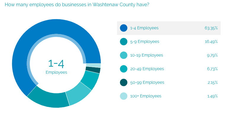 How many employees do businesses in Washtenaw County have chart