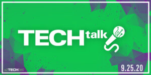 Techtalk-green banner with microphone