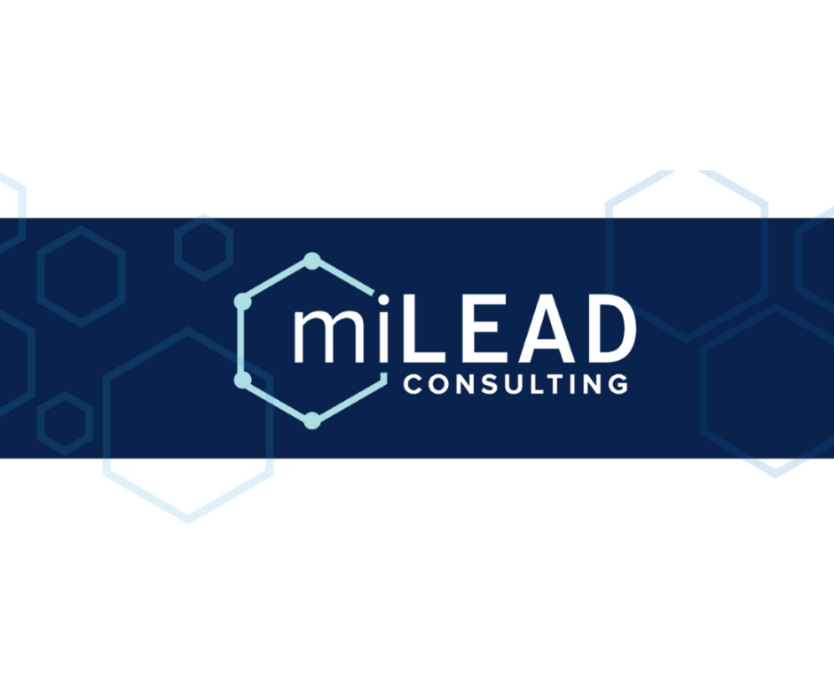 miLEAD banner- light blue hexagon graphics with navy blue background