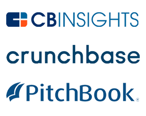 Company logos stacked: CB Insights, Crunchbase, and Pitchbook