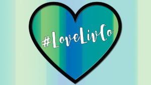 Green, teal, and blue heart with #LoveLivCo in the middle