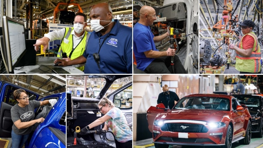 collage of photos from Ford Rawsonville plant