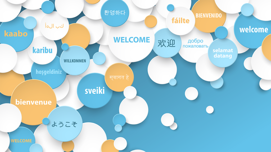 circles with welcome written on them in different languages