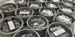 Credit: Crain's Detroit Business / Anna Fifelski Utilidata meter solutions hardware, which contains its AI software, Karman, and attaches to residential buildings to monitor energy efficiency.